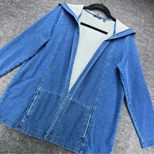 J. Jill Purejill Cardigan Womens Small Petite Indigo Blue Hooded Open Front